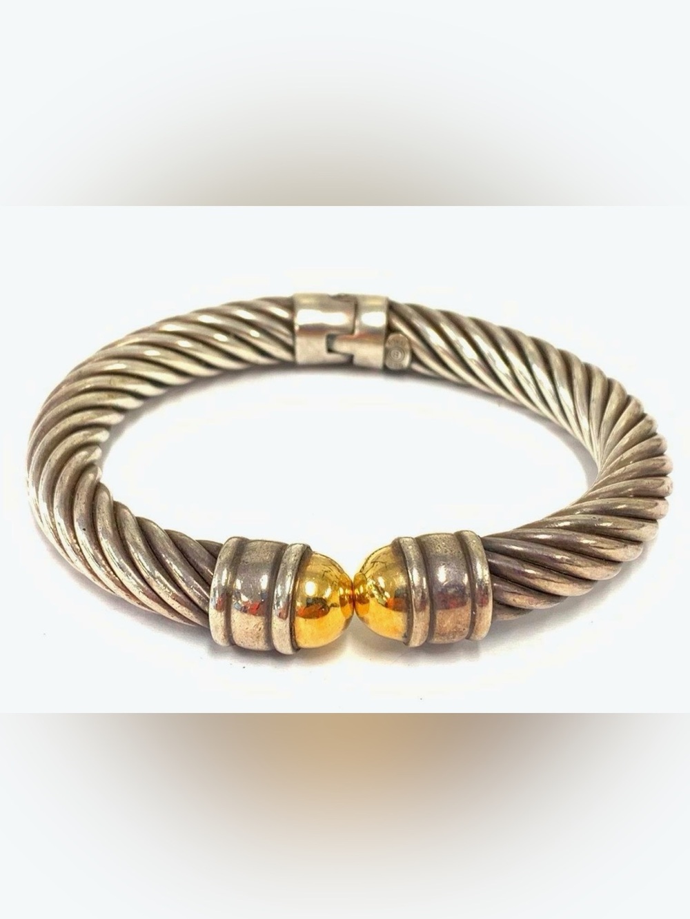 H.W. Burdick 925 Silver & 18k Gold Accents Twisted Cable Hinged Bracelet 6.5”